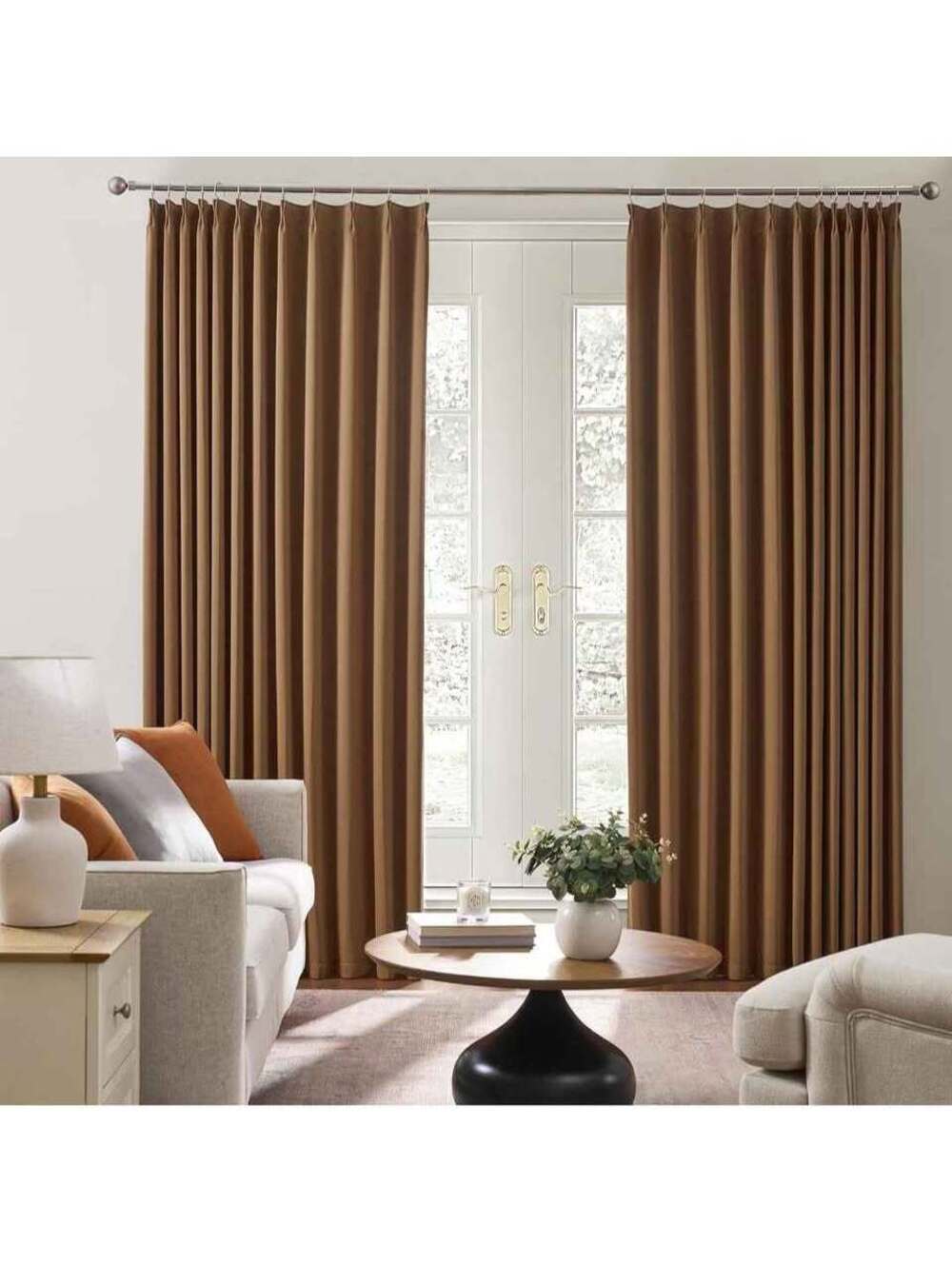 Cappuccino Curtains 40x96 2 Panels Set Pinch Pleated Thermal Insulated Blackout